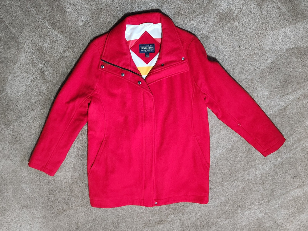 PENDLETON Womens Coat Red Wool Full Zip Long Jacket L Large